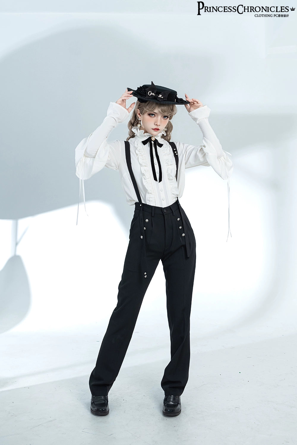 Princess Chronicles - Xuan Yin - Vintage Ouji Lolita White Shirt & Black Pants S Pants Only