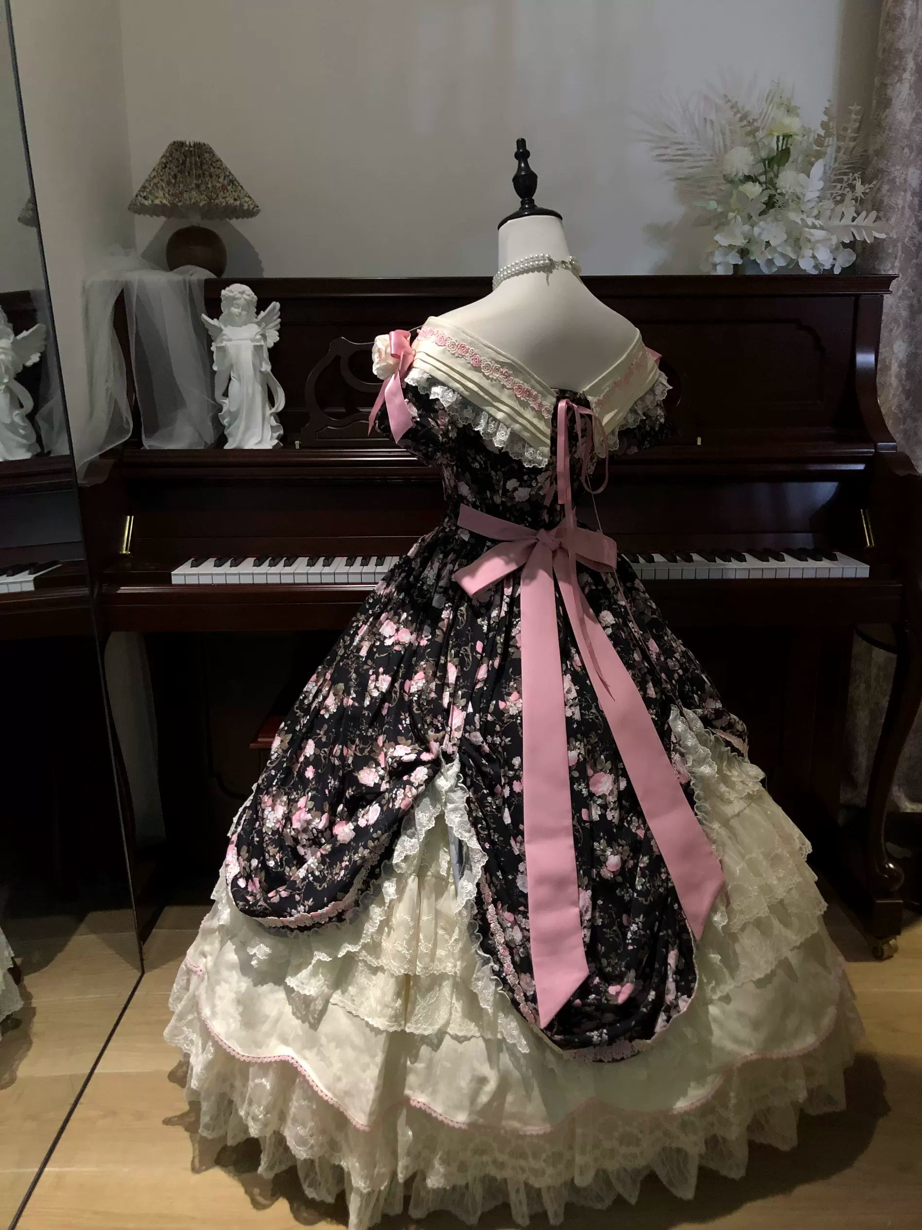 Dolota Flower Wall - Classic Lolita Floral OP Dress, Open Shoulder 44485:811180