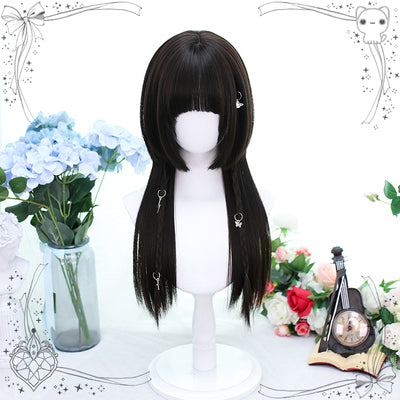 Dalao Home - Sweet Lolita Hime Cut Long Curly Wig Multicolor black with a hair net