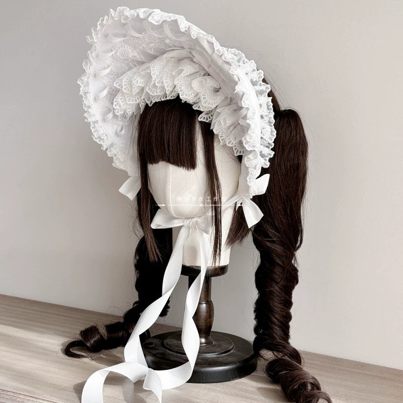 MAID - Elegant Lolita Bonnet Velvet Lolita Hat white bnt