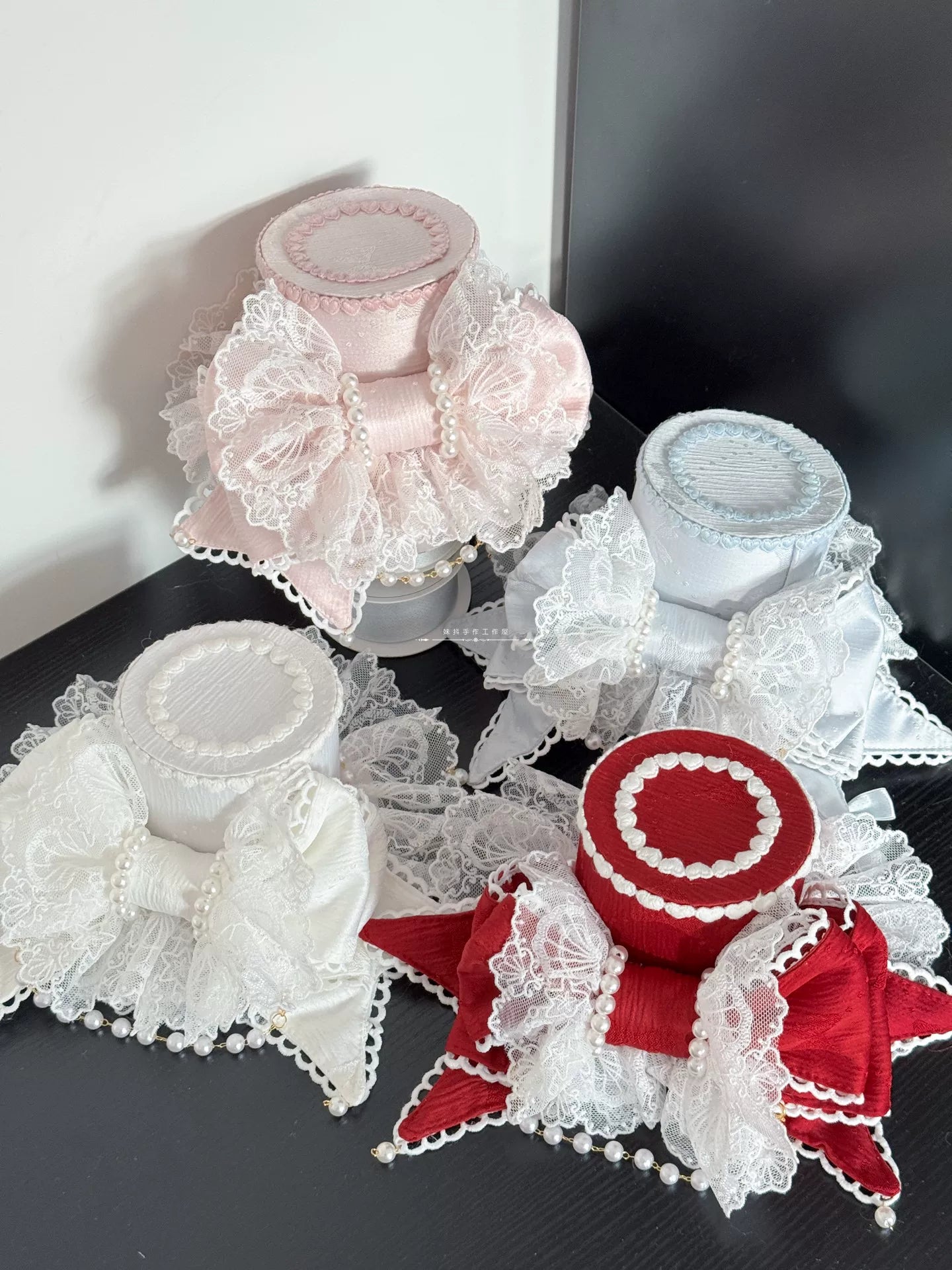 Sweet Lolita Bowknot Top Hat, Lace & Pearl Detail
