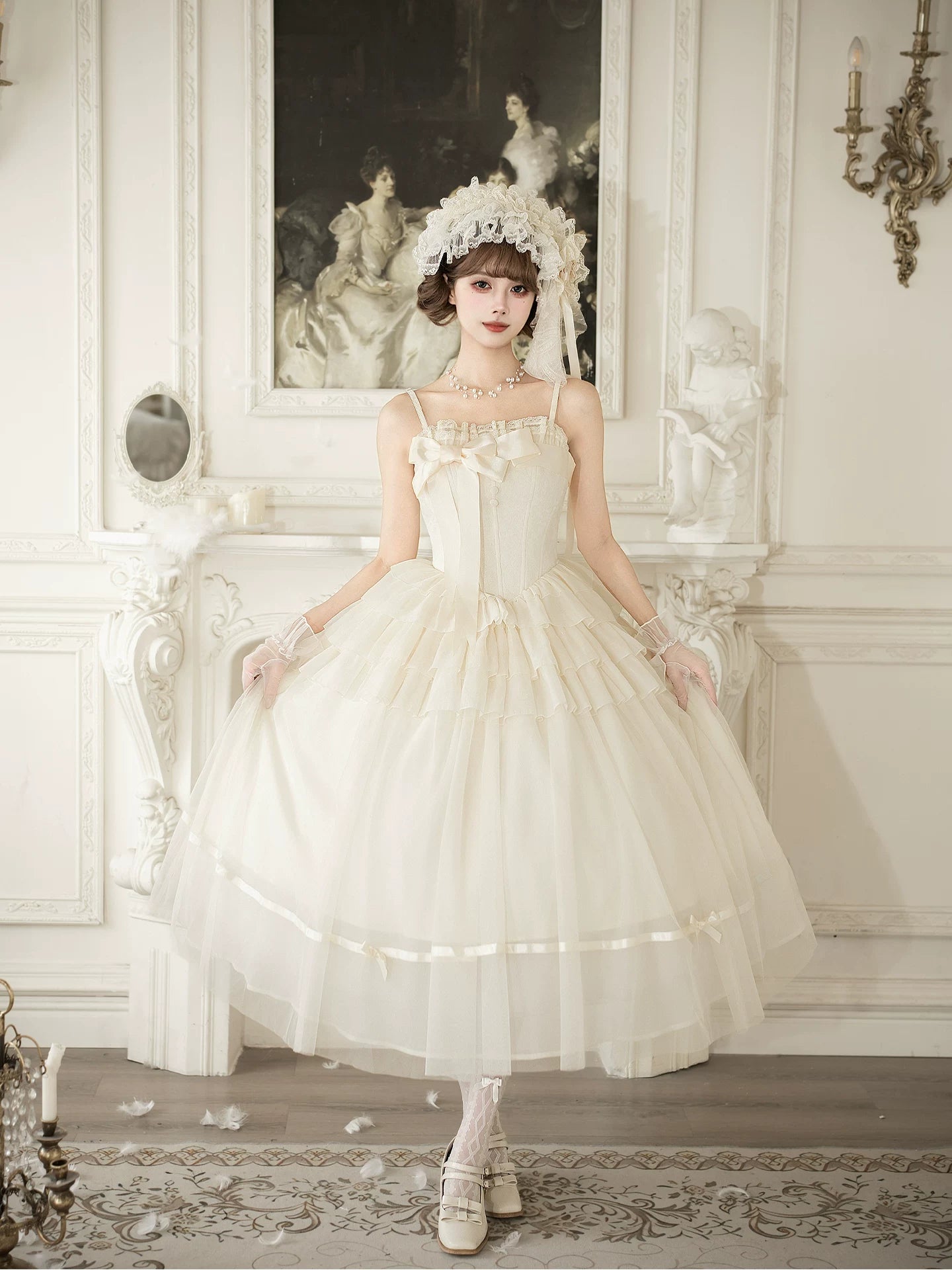 MistKiss Lily - Classic Lolita Tiered Hem JSK Dress, Fishbone Waist 45318:853806