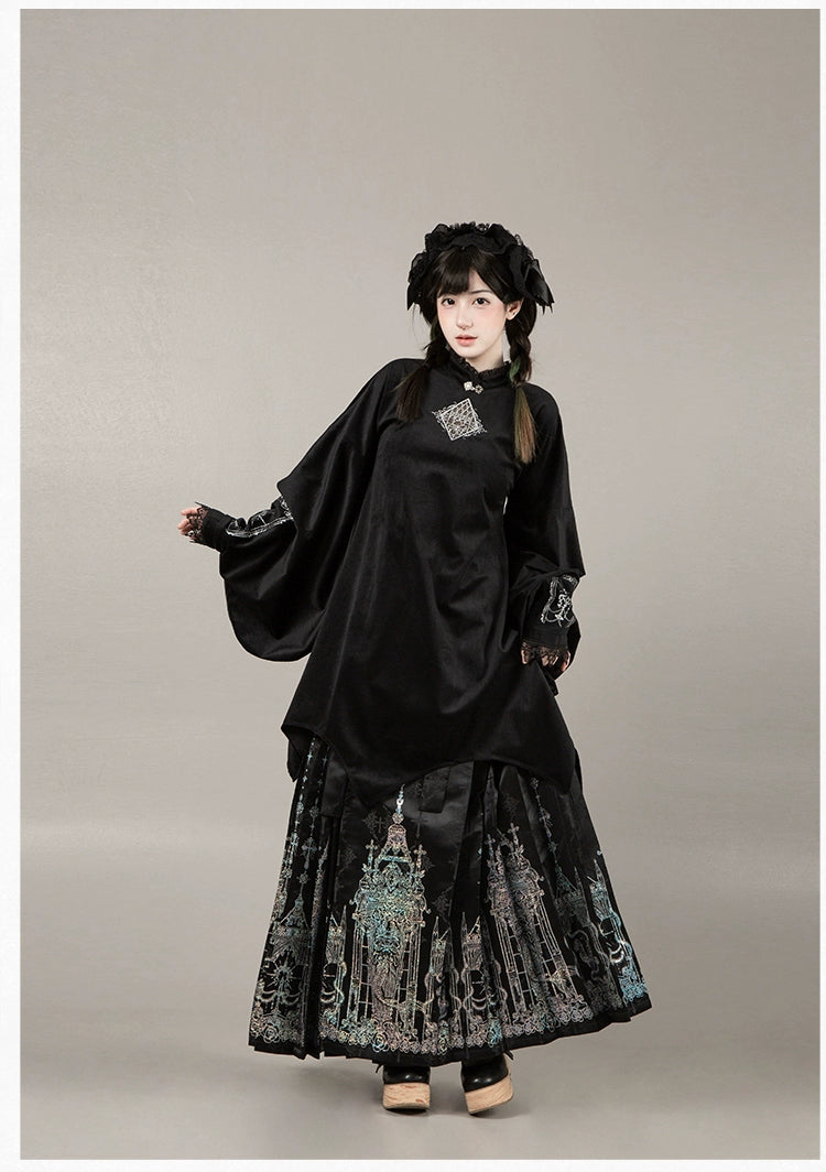 With PUJI - Letter and Poetry · Raven's Night Song - Oriental Aesthetics Gothic Lolita Dress Set 43907:788822
