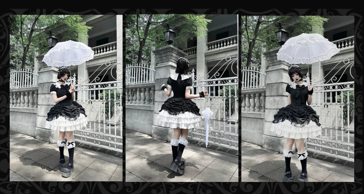 Obsidian - Gothic Lolita OP Dress, Irregular Collar with Pearls 44789:822283