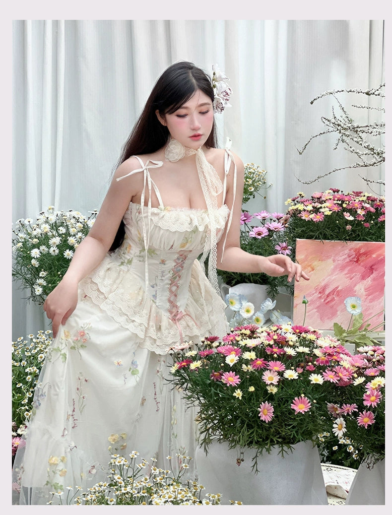 Diamond Honey - Spring Bouquet - Sweet Lolita JSK Dress Fairy-like Embroidered Mesh Dress