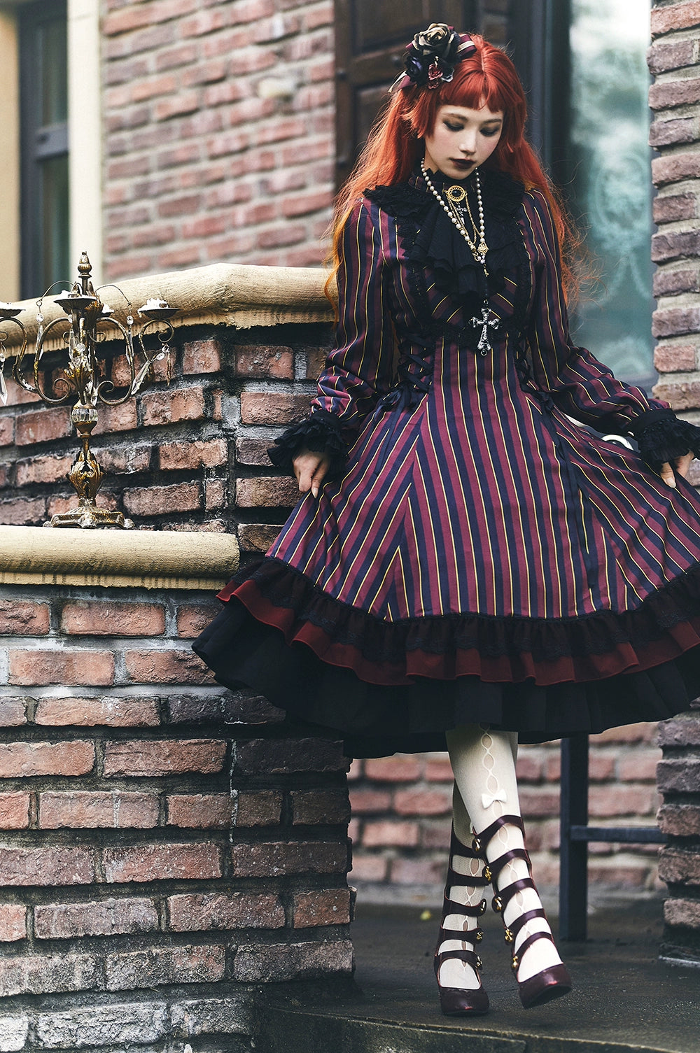 Miss Point - Perintz Manor - Gothic Lolita OP Long Sleeve Retro Lolita Dress 39904:643074