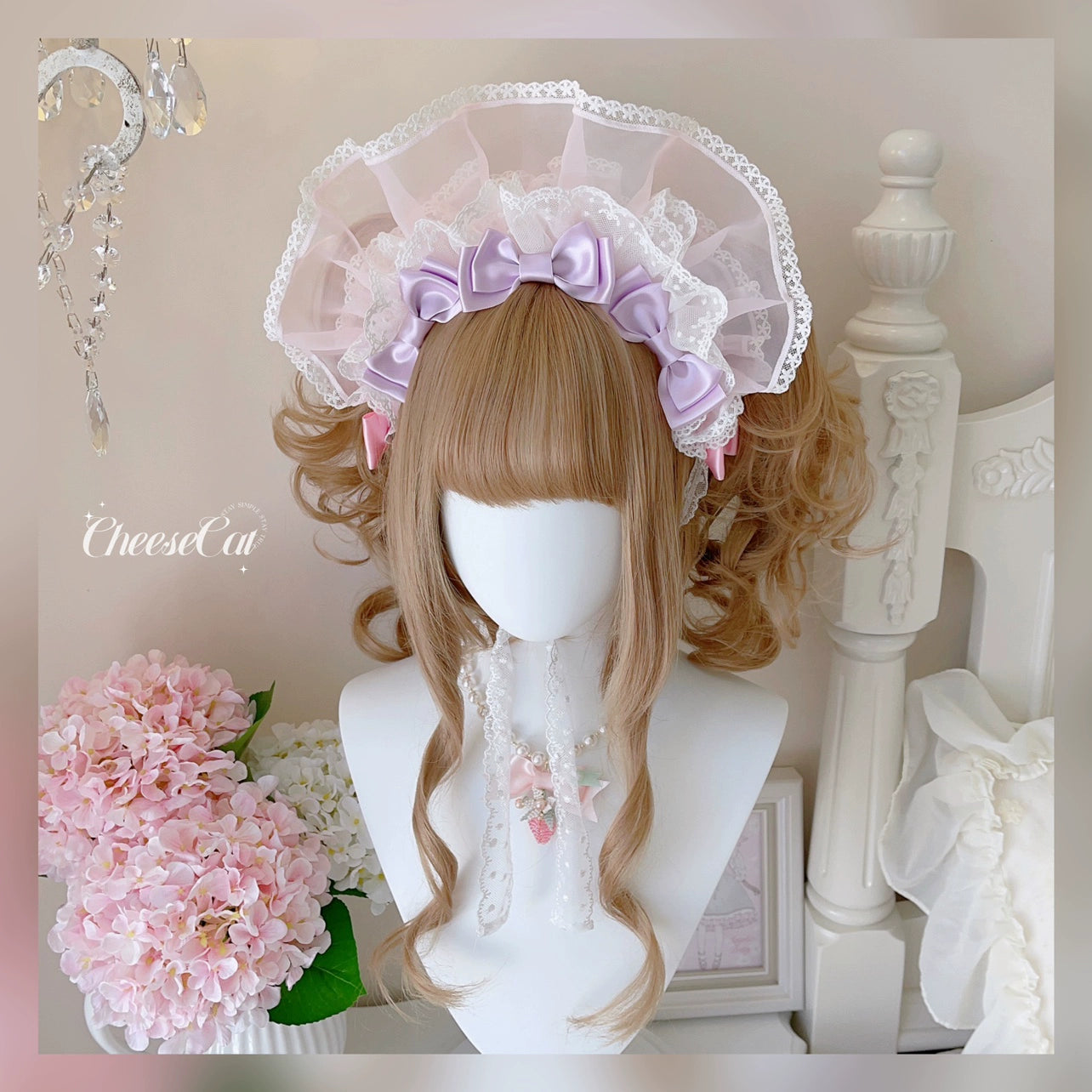 CheeseCat - Sweet Lolita Bonnet Organza Bow Headdress