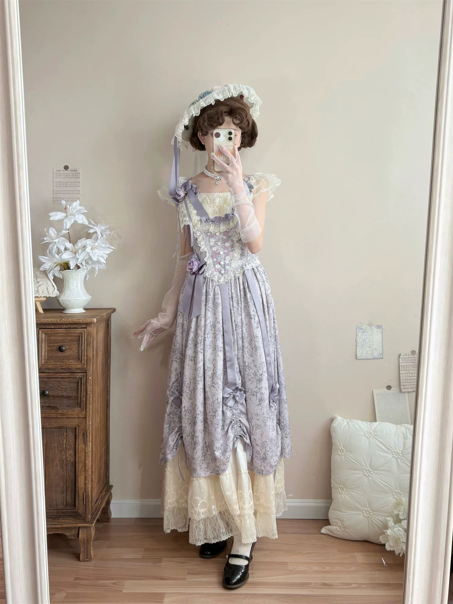 Dolota Flower Wall - Classic Lolita Floral OP Dress, Open Shoulder 44485:811234