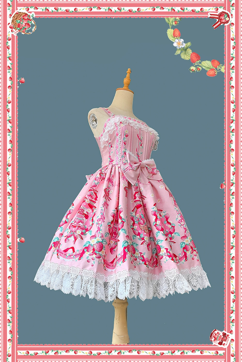 Infanta - Strawberry Culinary Maiden - Sweet Lolita JSK Dress With Strawberry Floral Print
