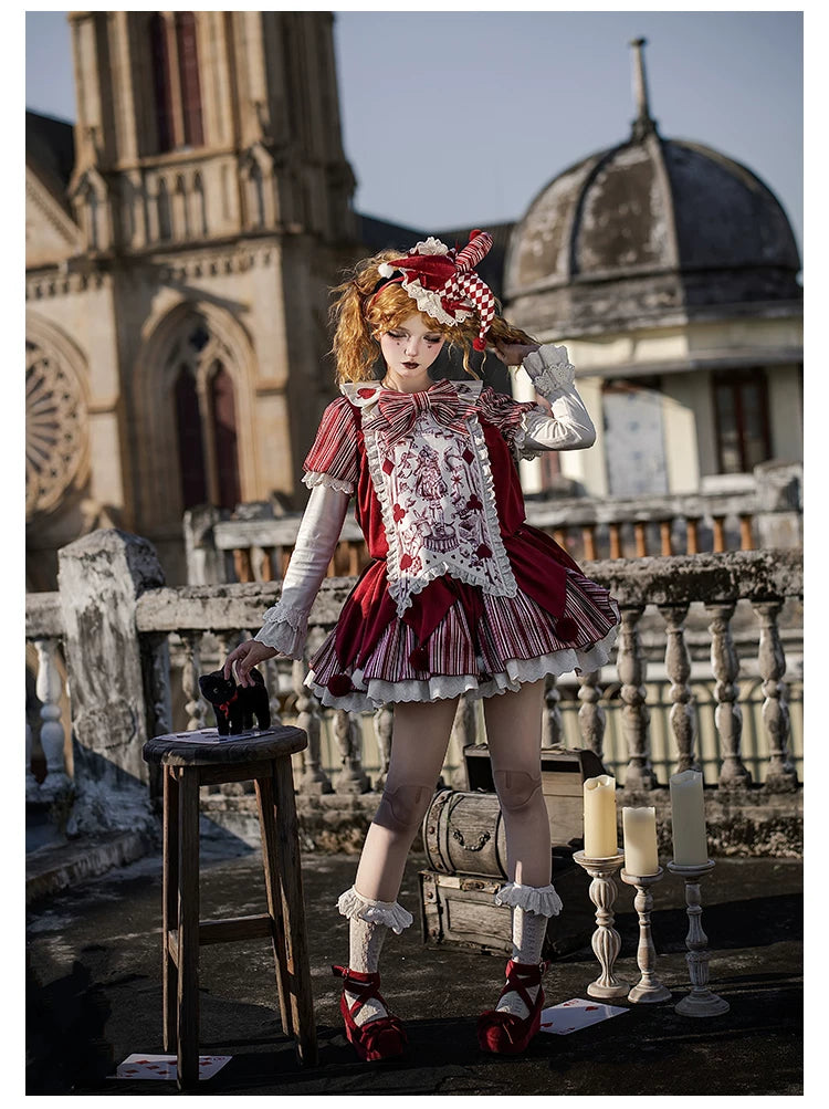 Puppet Mask - Clown Inspired Gothic Lolita OP Dress, Loose Fit 44409:807166