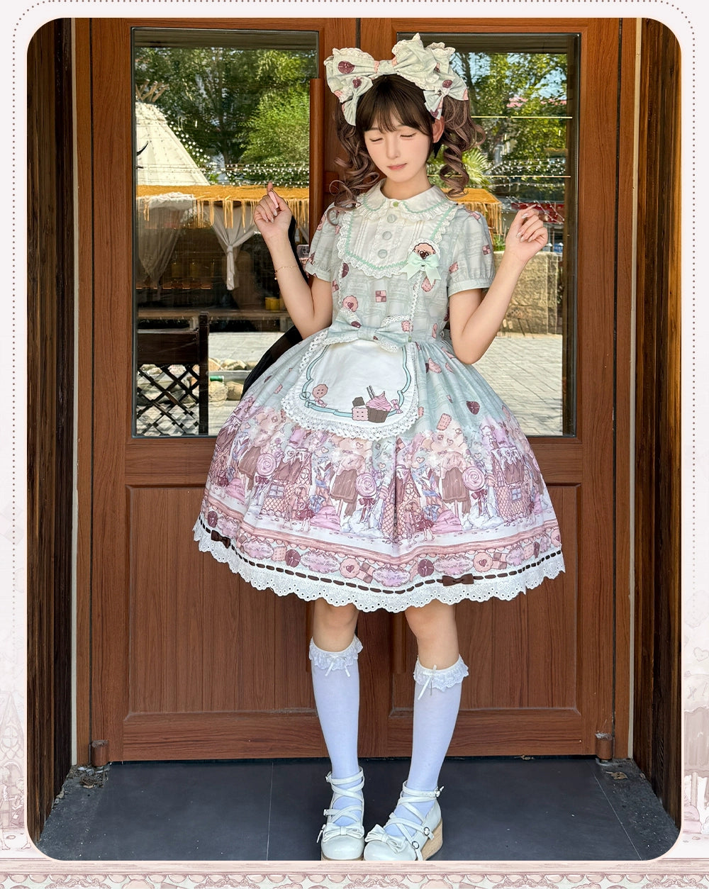 The Story of Frosting Town - Kawaii Lolita Print Dress, Detachable Apron 44387:806506