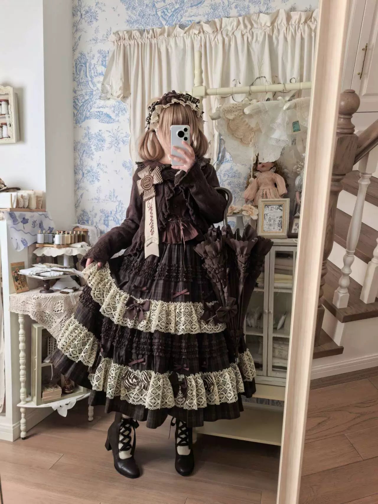 Coco Grace - Plaid Kawaii Lolita JSK Dress, Layered Ruffle & Bow