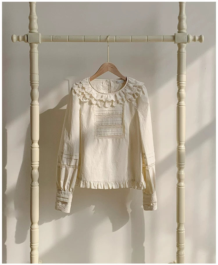 Jennie - Sweet Lolita Cotton Shirt, Ruffled Round Collar