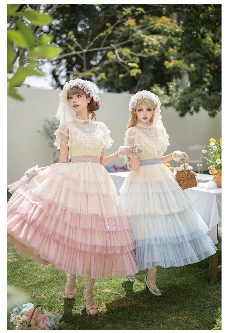 True Vow - Embroidered Classic Lolita Dress, Layered Gradient Hem