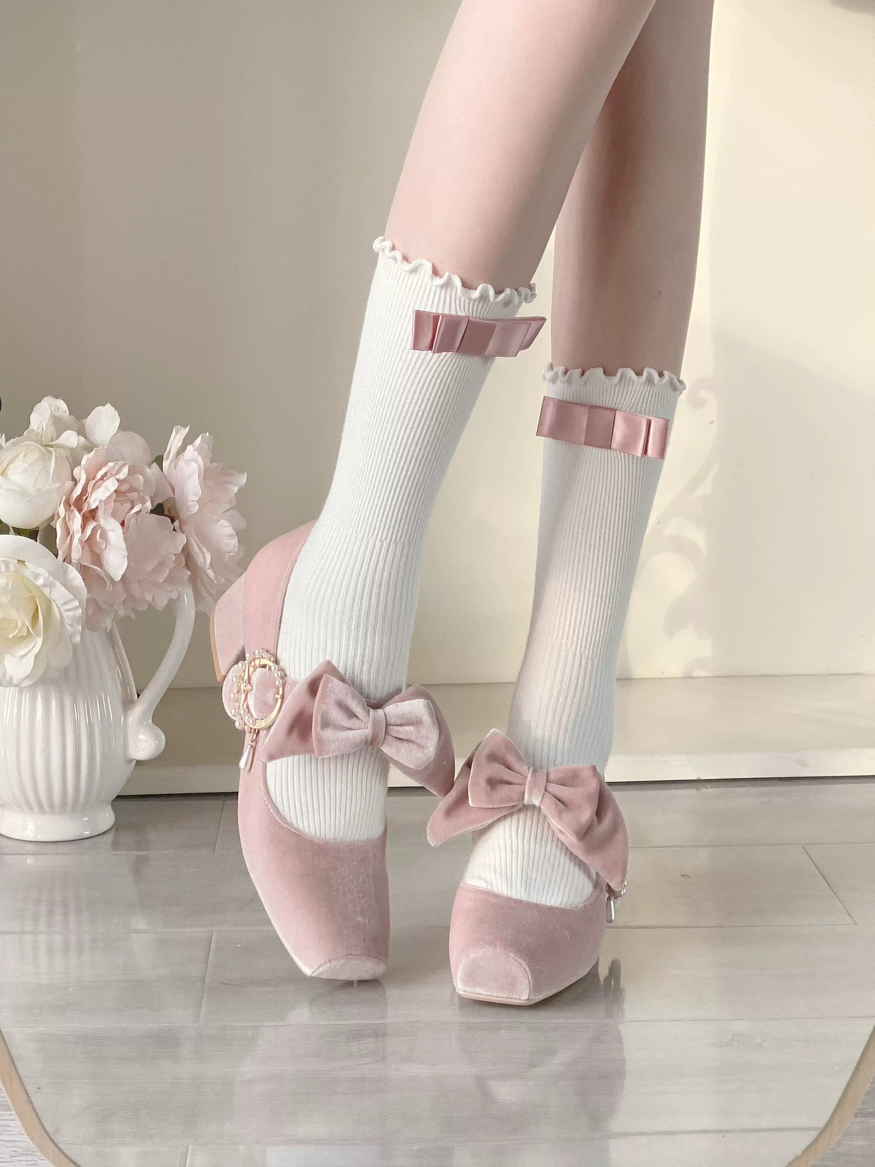 Pure tea for dream - Angel Velvet - Sweet Lolita Shoes Mid-heel Velvet Shoes