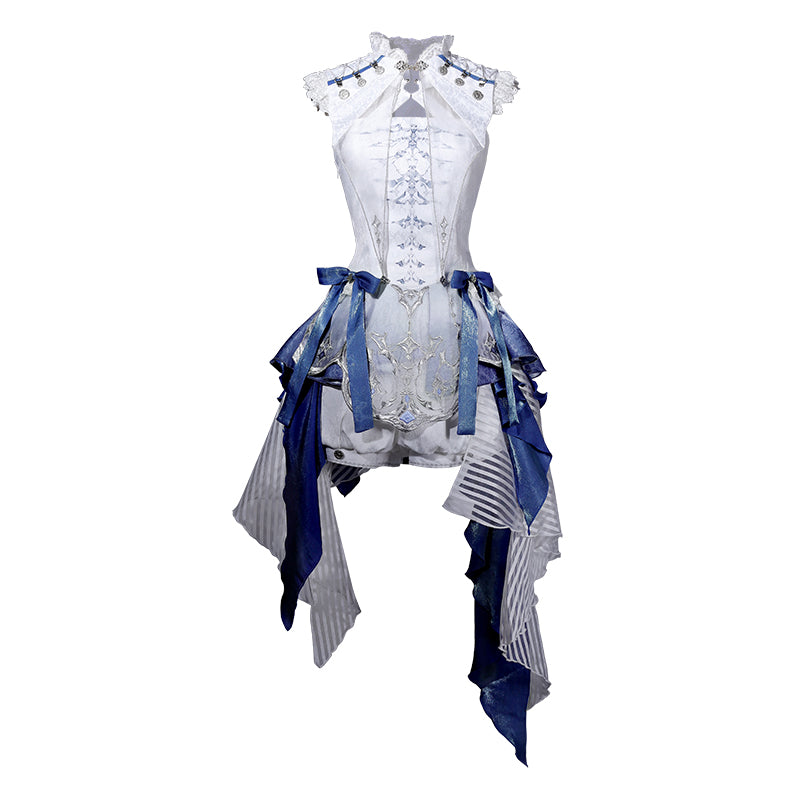 Designer's Gift - Blue Dragon Bone - Ouji Lolita Shorts Suit with Embroidery and Trailing halter top + shorts + cape S