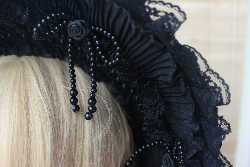 (BFM)Deer Girl~Gothic Lolita Handmade Bonnet with Bows and Beads 34420:461756