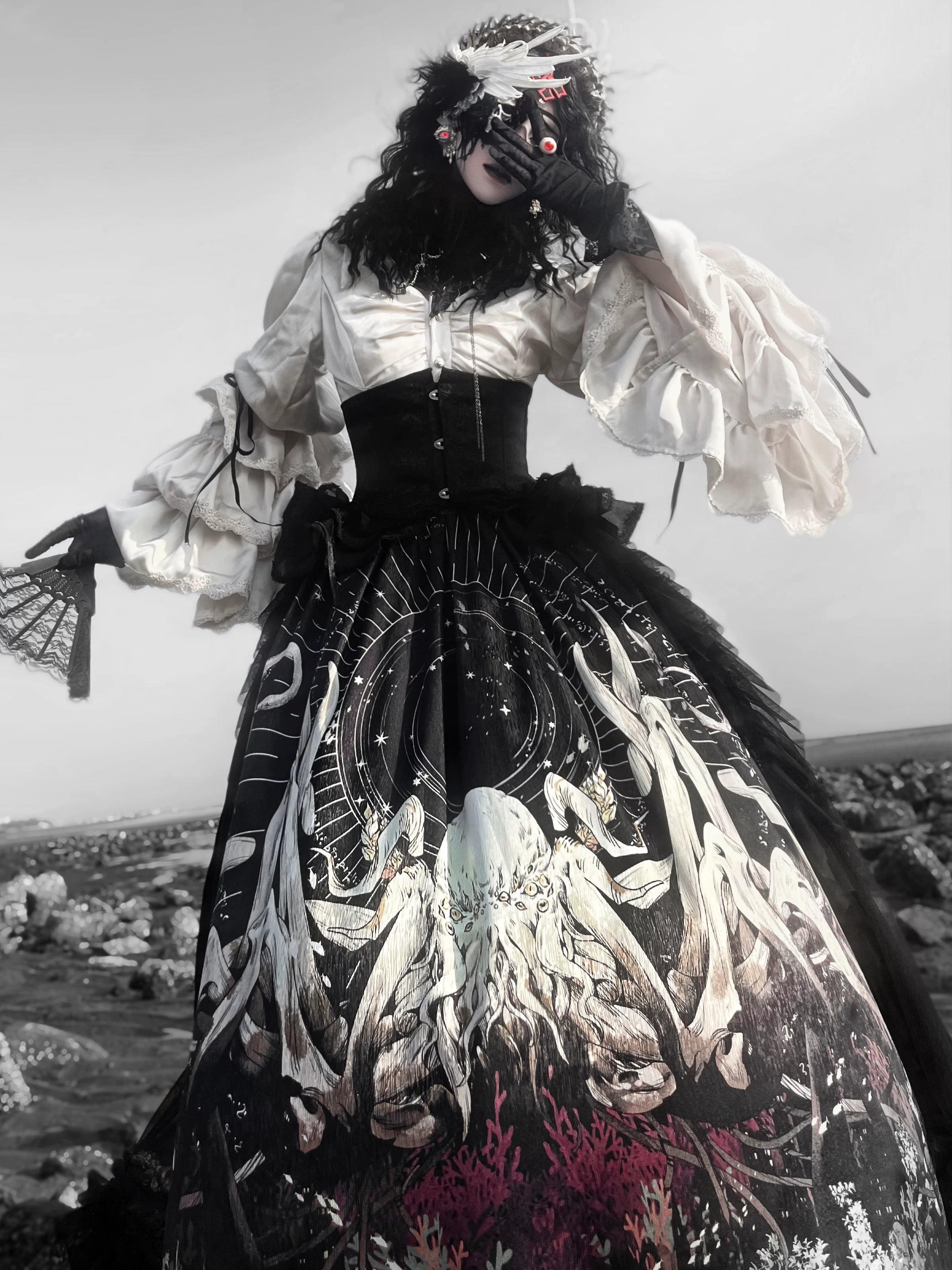 Plus Size Gothic Lolita Fishbone Waist Cincher, Layered Tulle 45552:853595