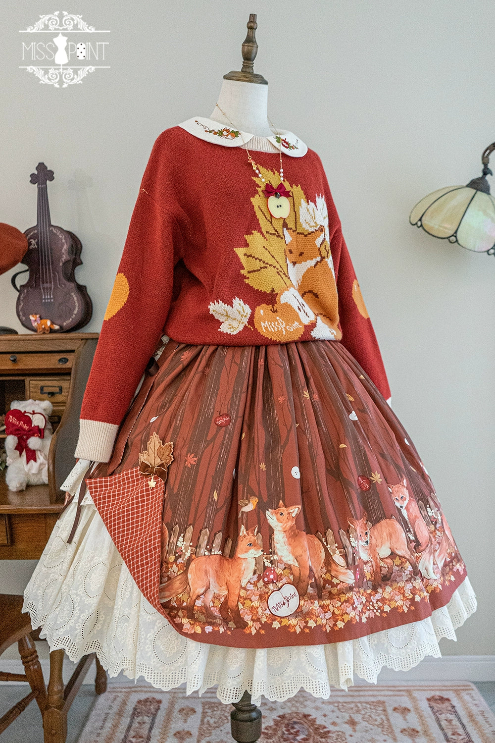 Miss Point - Fat Fox in the Forest - Kawaii Lolita Sweater Customized Winter Lolita Couple Outfit 37102:551066