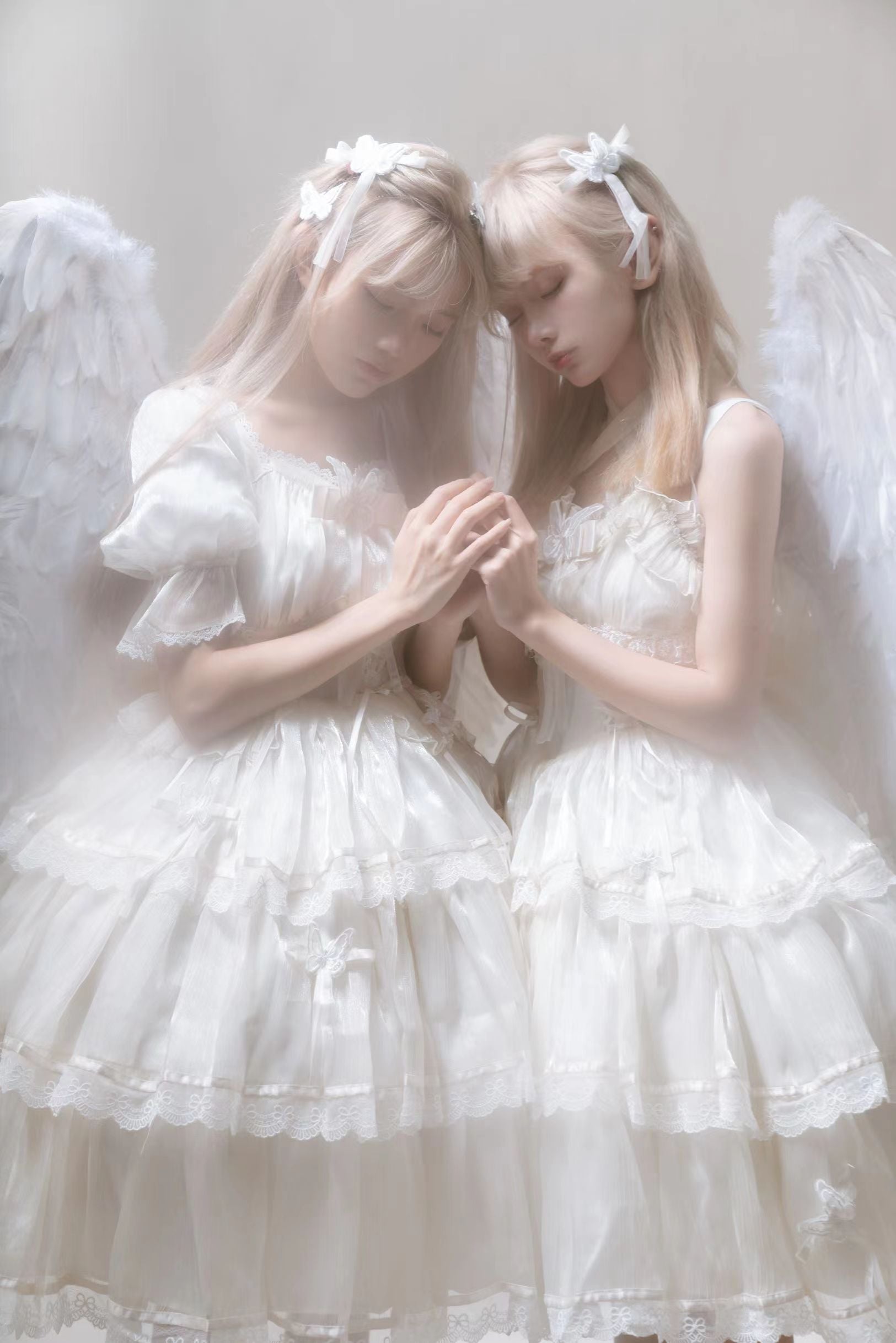 MEEKWIND - Miss Flora - Light Bridal Lolita Dress Gauze OP and JSK Beige XS OP