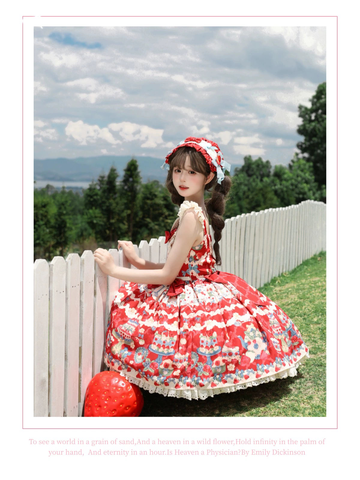 Rose Whispers - Strawberry Tata - Sweet Lolita Dress Suit With Strawberry Cake Print