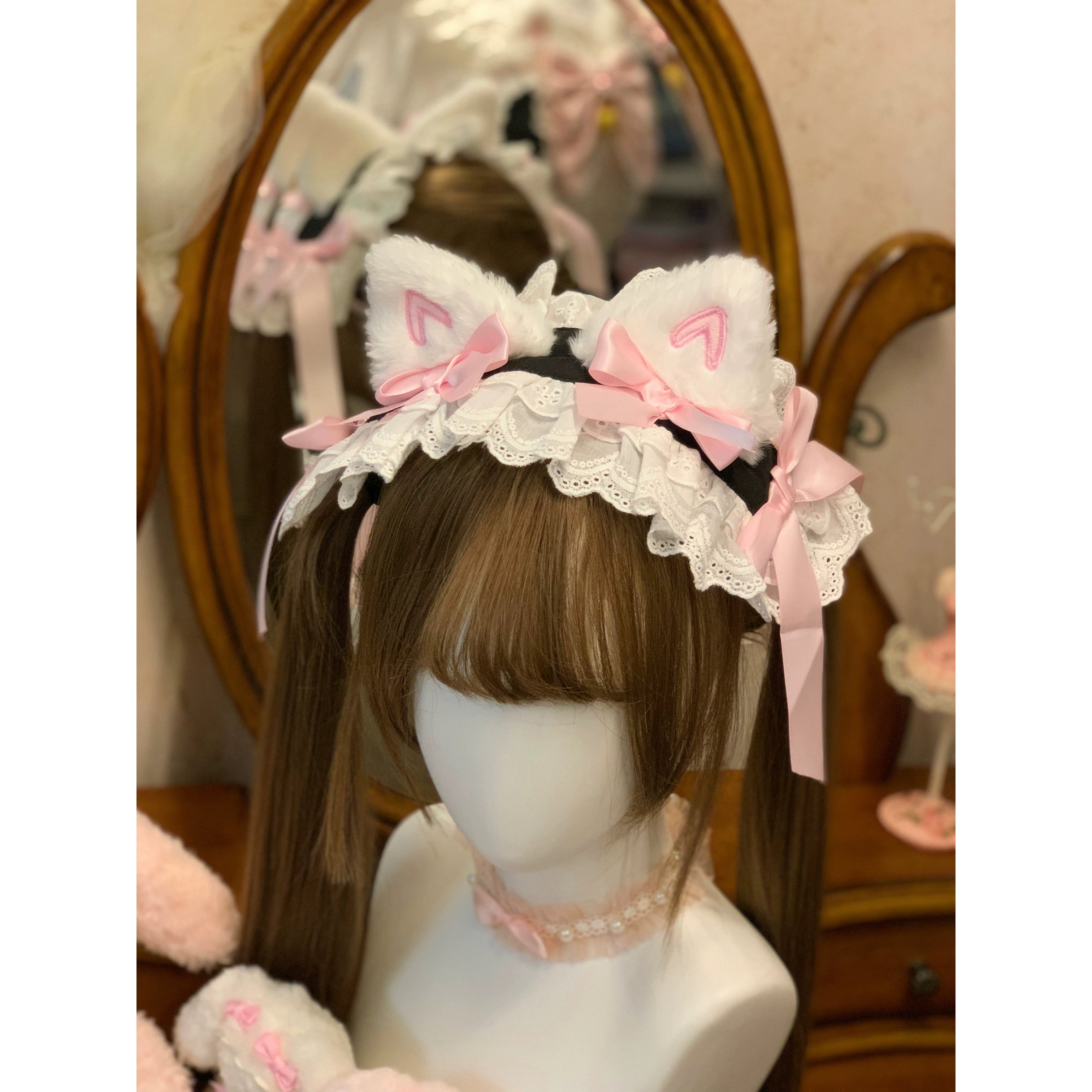 Sugar Girl - MeowRin SweetMaid - Sweet Lolita JSK, Adjustable Straps Black Headband Only (one size / choose M) S