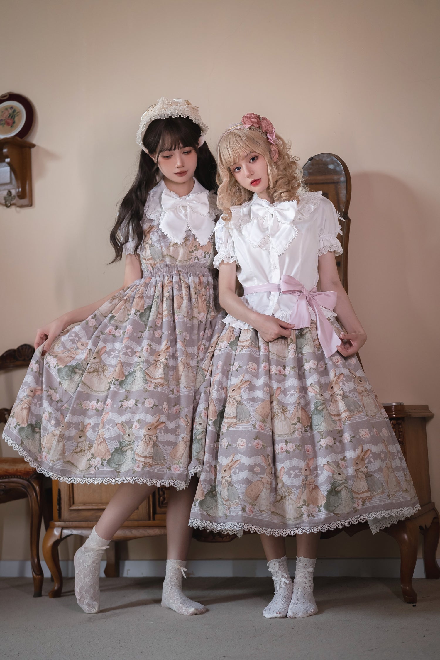Fruit and rice - Tea Break Rabbit - Vintage Lolita JSK Rabbit Print Multicolors