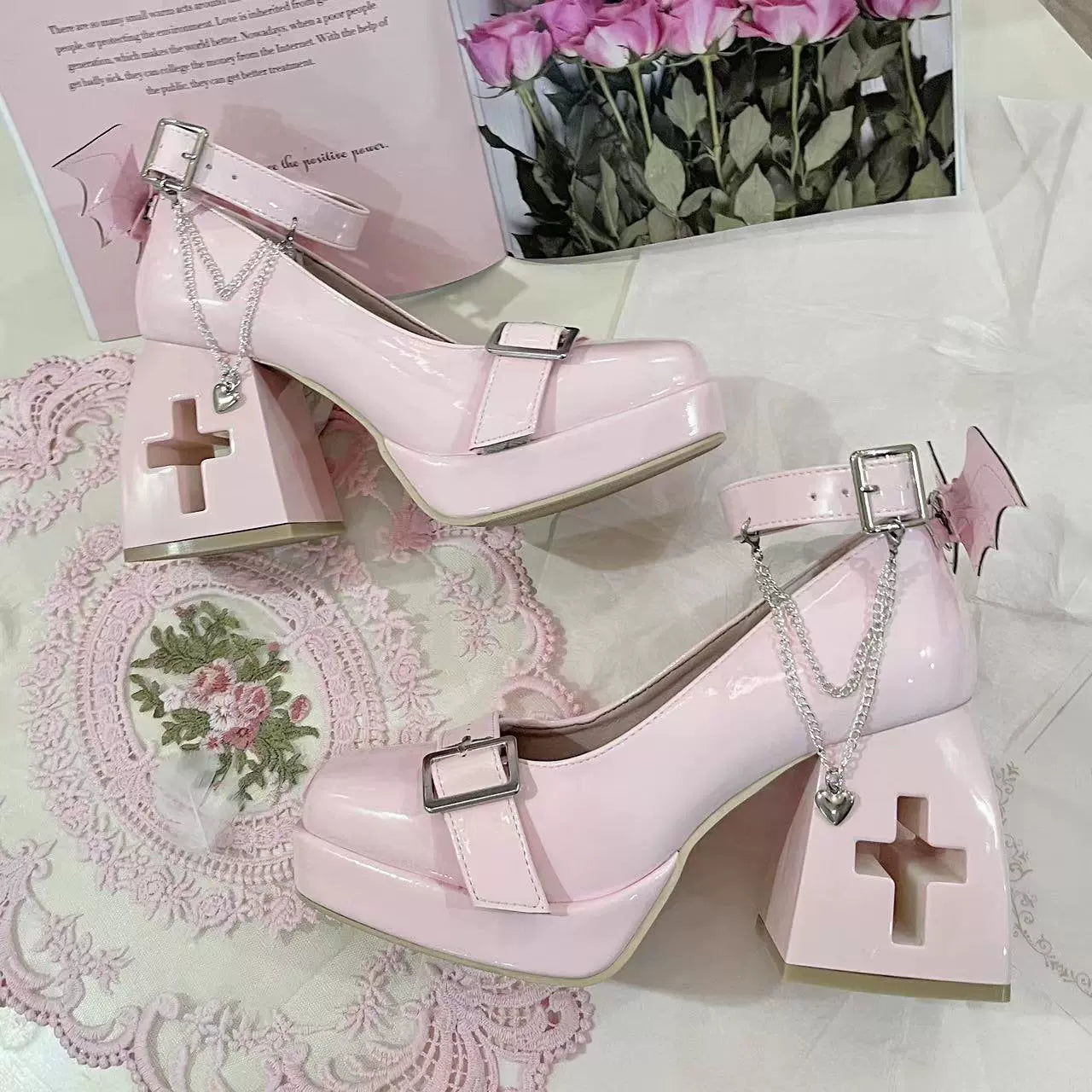 Bingo Lulu - Late Century Sweetheart - Punk Lolita High Heels Mary Jane Lolita Shoes 34 Pink