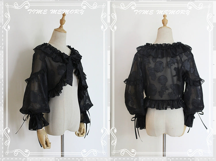 Time Memory~Xianbei~Sweet Lolita Chiffon Lantern Sleeve Cardigan with Bow 34598:463004