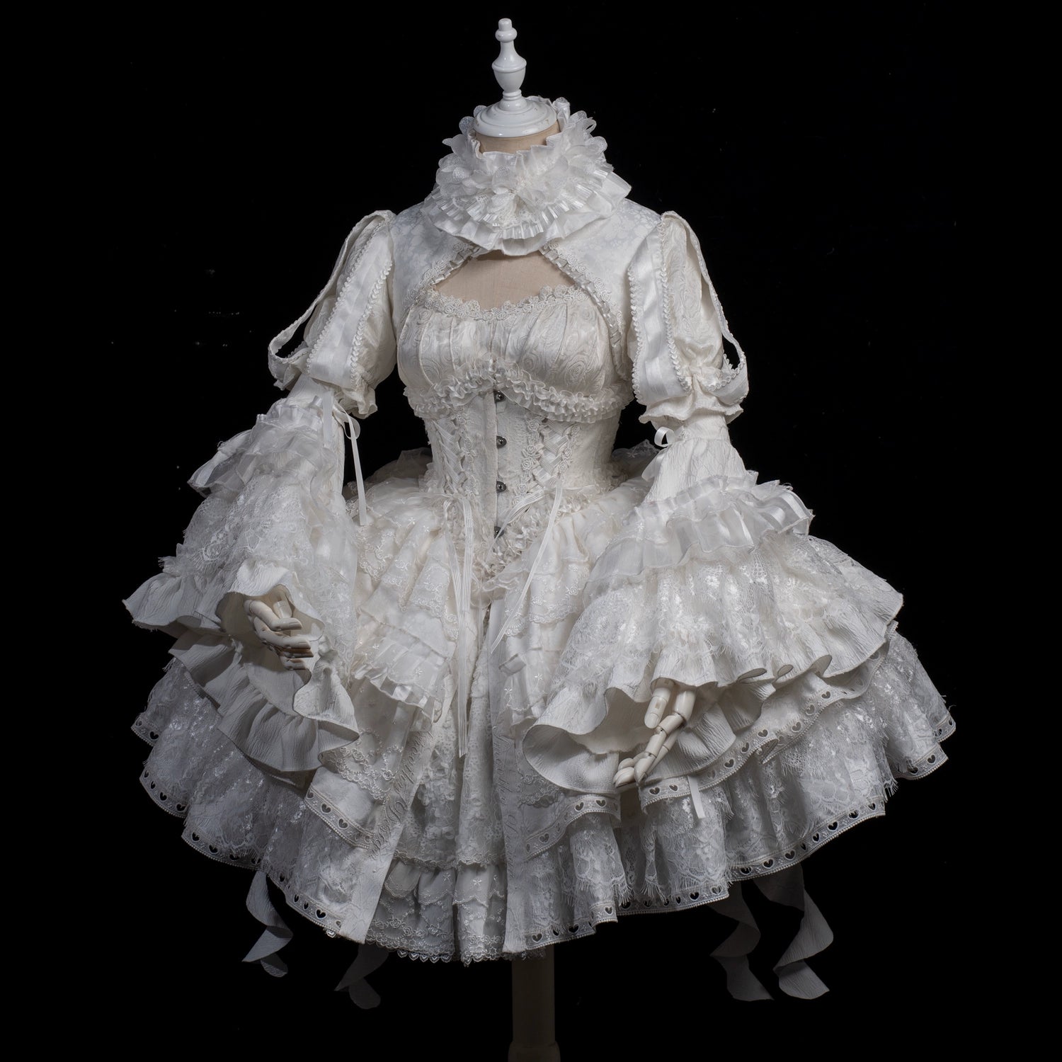 Smoothy - Caliburn - Gothic Lolita JSK Dress with Bolero with Detachable Sleeves White XS JSK Full Set - Regular Version