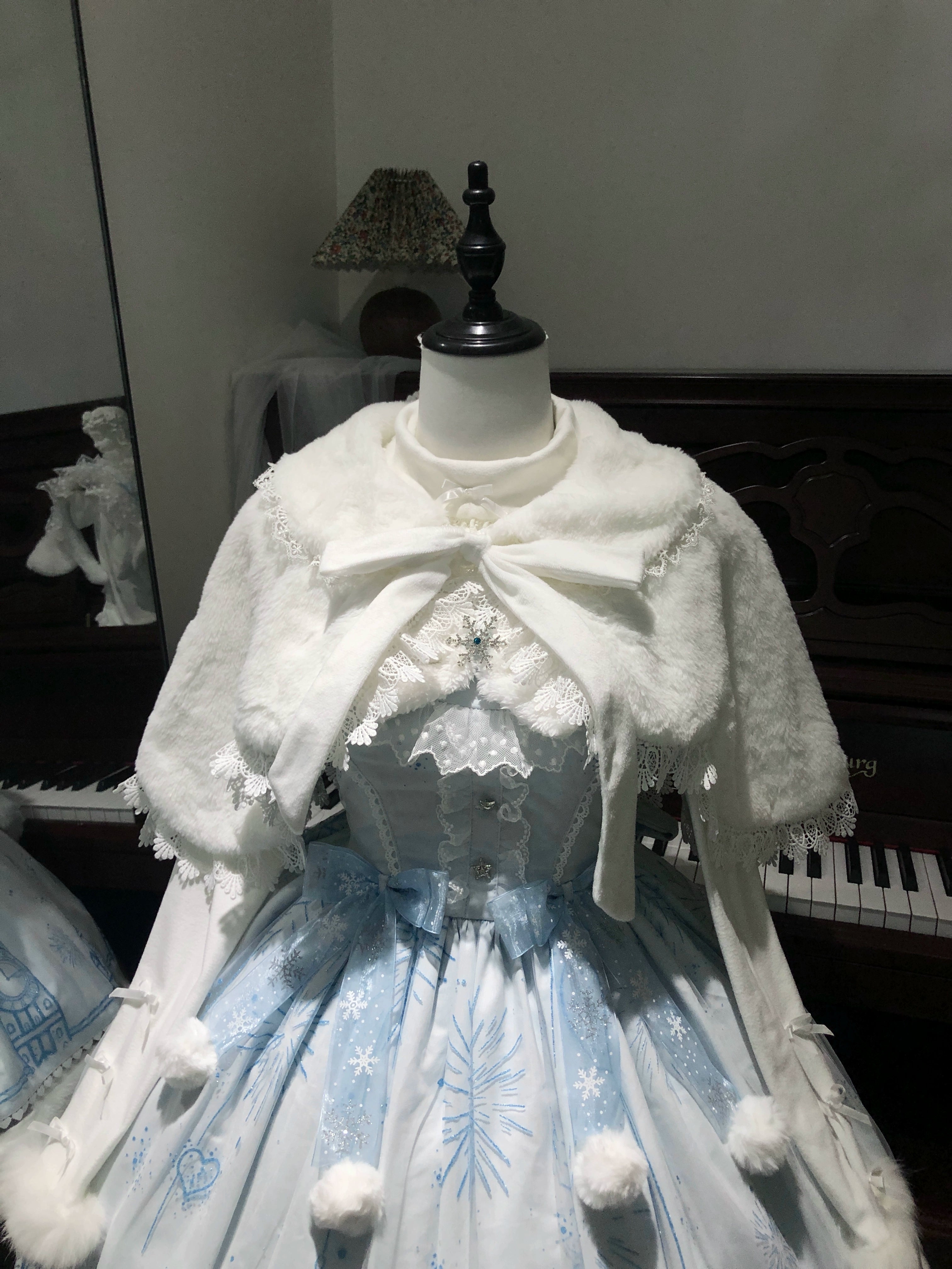 ZhiJinYuan - Snow Castle - Winter Sweet Lolita JSK Cape Dress, Blue Castle Print 44107:796458