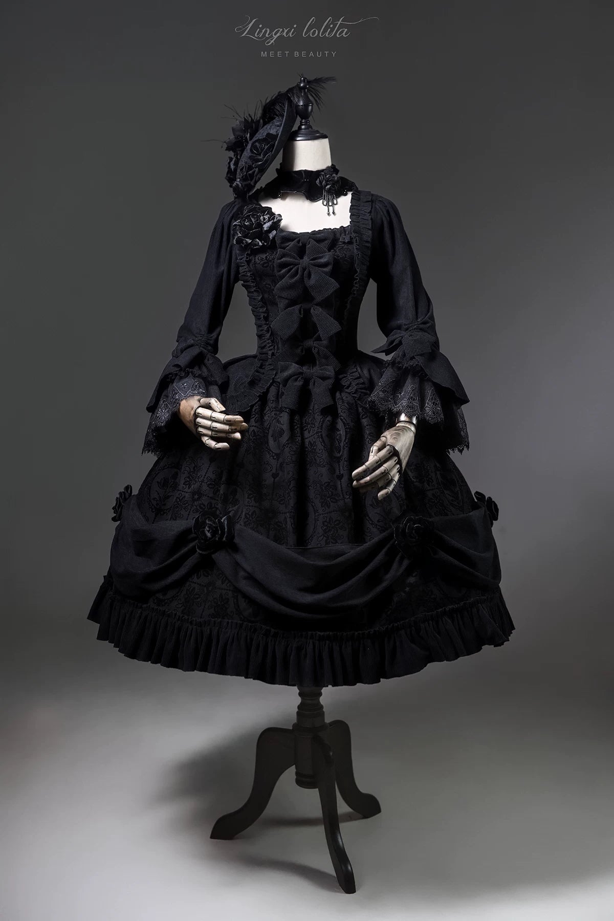Midnight in Versailles - Gothic Lolita Hime Sleeve Blouse & Floral Skirt 44495:810532