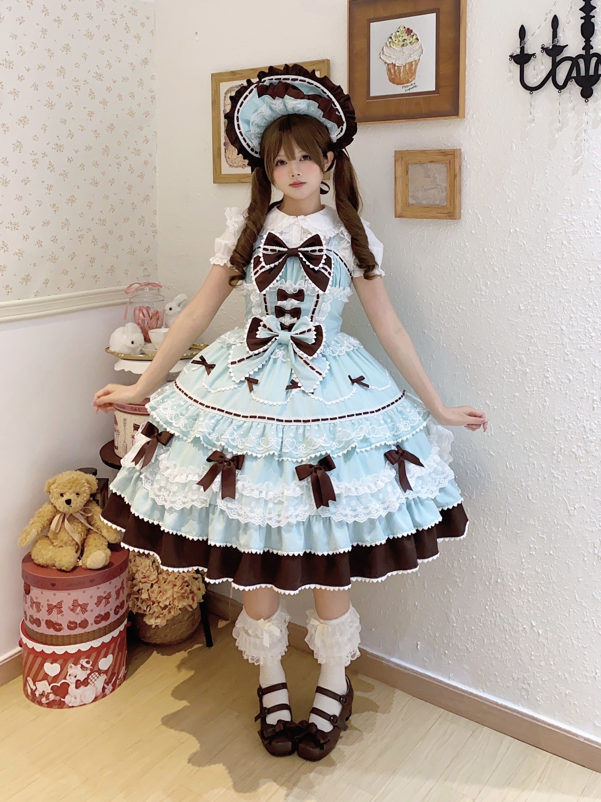 Fondant Cake - Summer Sweet Lolita JSK Dress, Tiered Ruffles and Bows