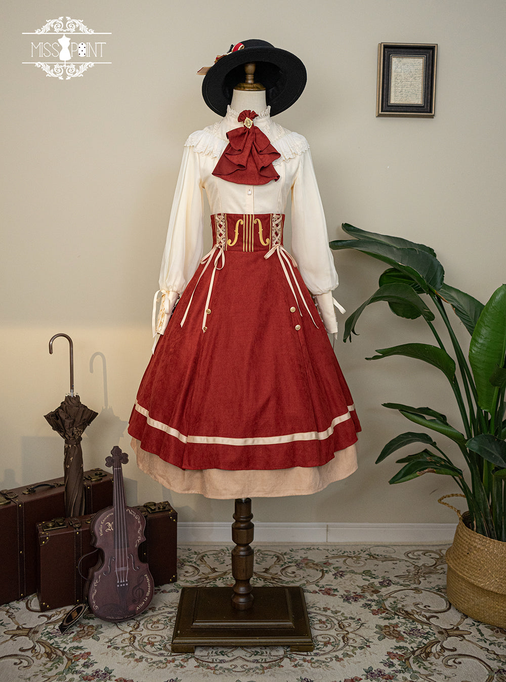 Miss Point~Golden Movement~Elegant Lolita Fishbone Skirt Customized (2XL L M S XL XS / red) 32242:381372