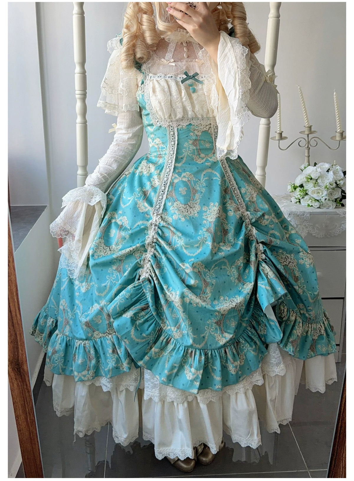 Old Courtyard Floral Letter - Classic Lolita Printed JSK Dress Set, Drawstring Lift-up Hem 46102:875311