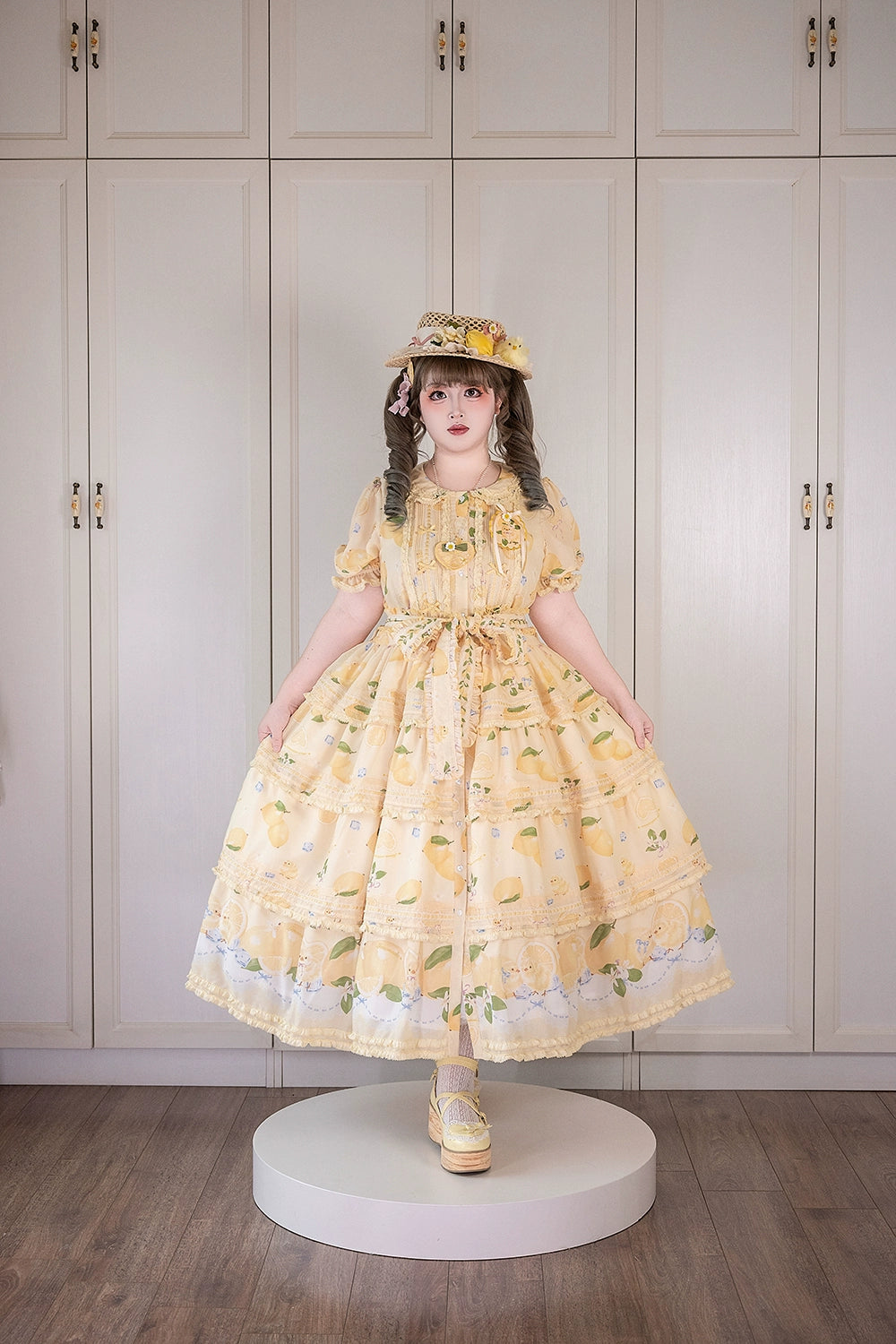 Miss Point - Lemon Chick - Country Lolita Printed OP With Button Front