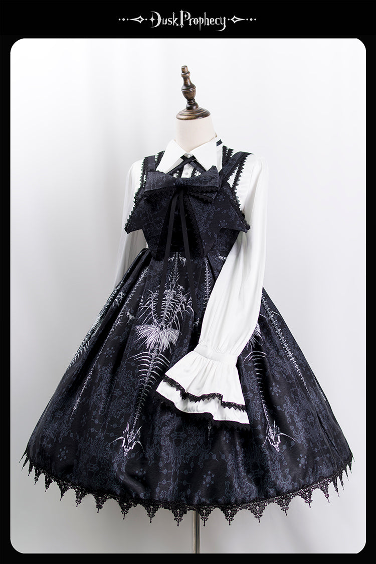 DuskProphecy - Coccyx - Elegant Lolita Dress High Waist Fishbone Print JSK Set (L M S) 34722:466530