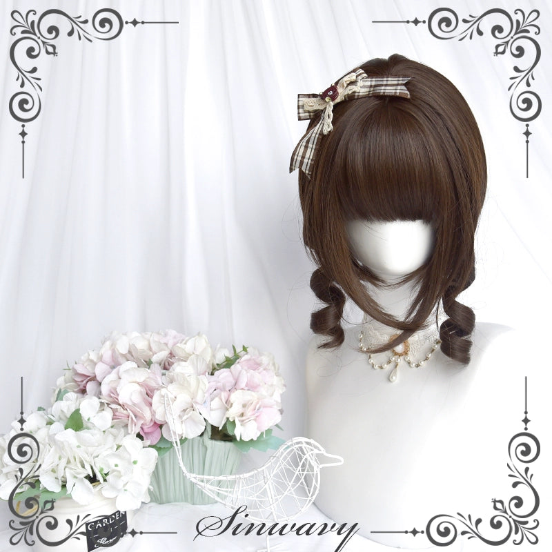 Sinwavy - Fairy Tale Town - Classic Lolita Wig Dark Brown Roman Curly Double Ponytail Wig Dark brown short wig