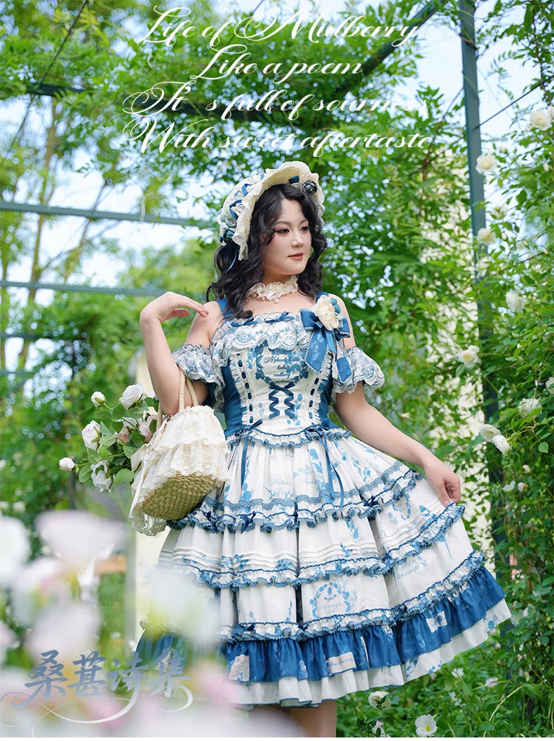 Mulberry Poetry Collection - Plus Size Lolita Printed Top & Skirt Set with Embroidery (2XL 3XL L M S XL) 45445:847396
