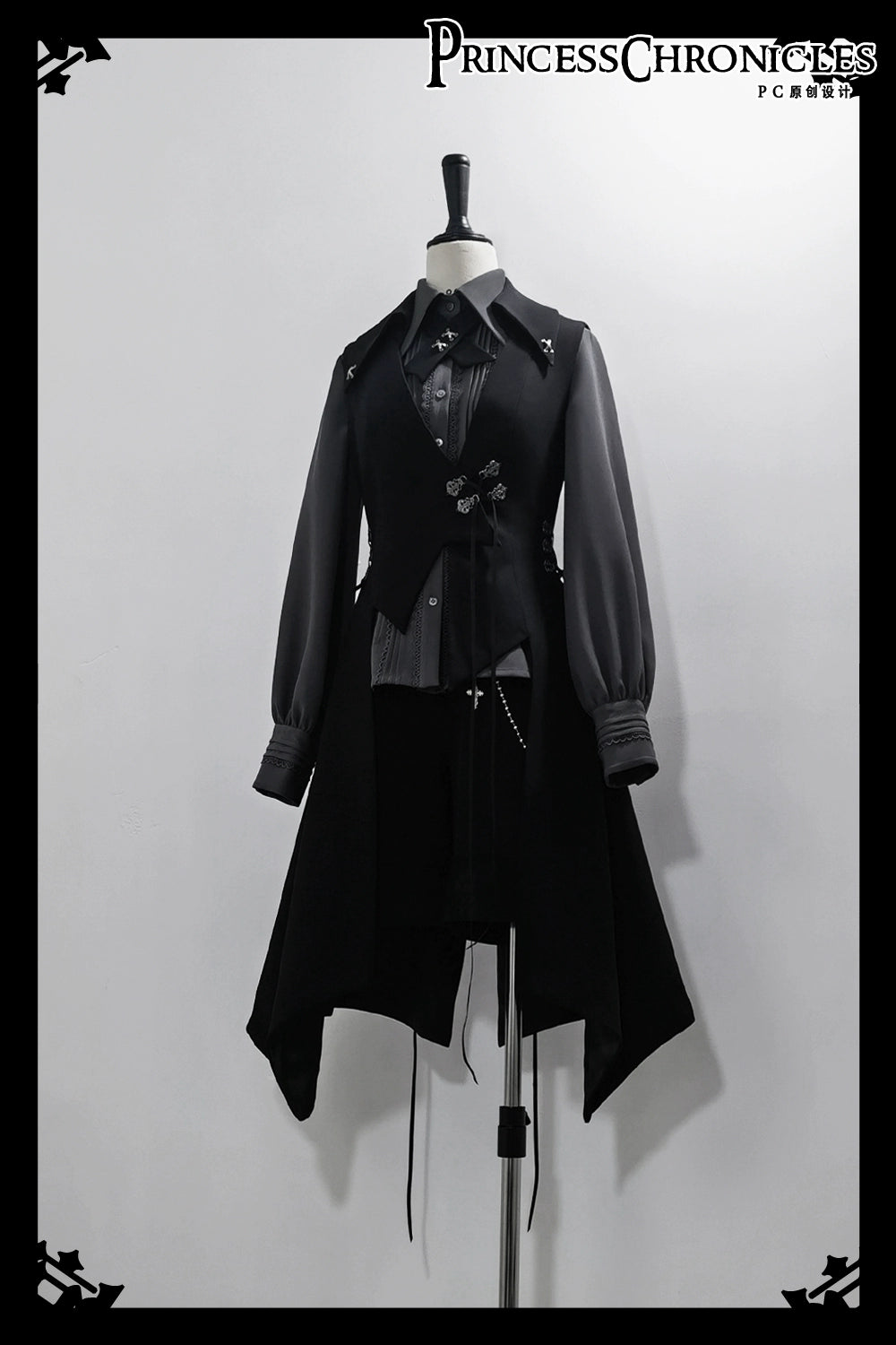 Princess Chronicles - Crimson Ash Zero - Ouji Lolita Vest Handsome Slim Long Black Vest
