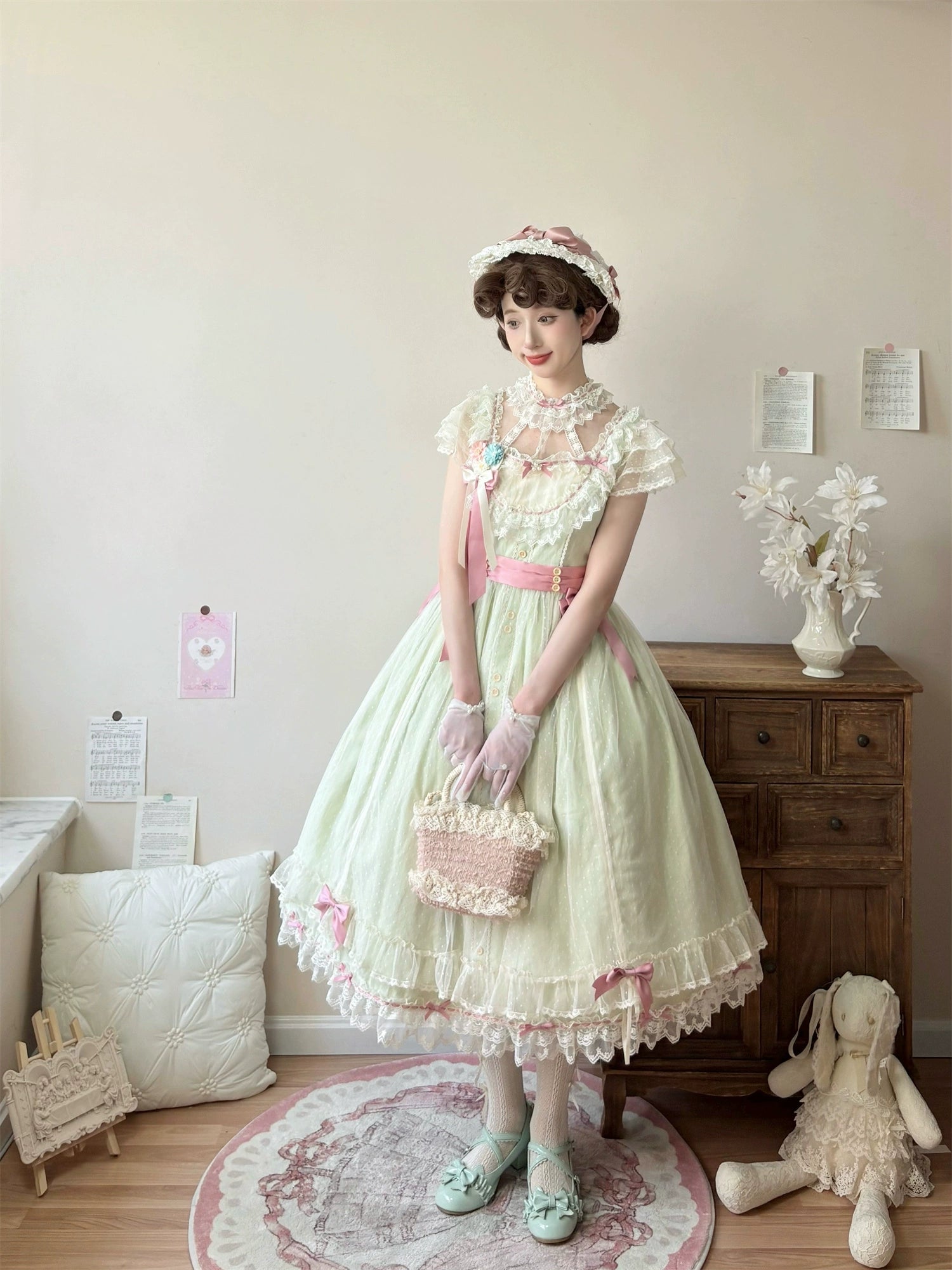 Fluttering Cherry Spring Strings - Cotton Sweet Lolita JSK Dress