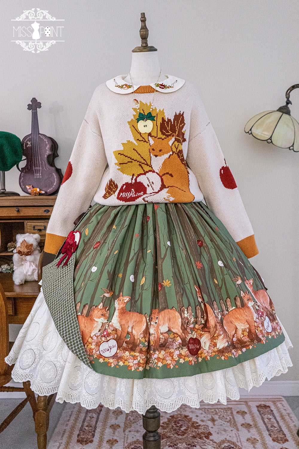 Miss Point - Fat Fox in the Forest - Kawaii Lolita Sweater Customized Winter Lolita Couple Outfit 37102:551046