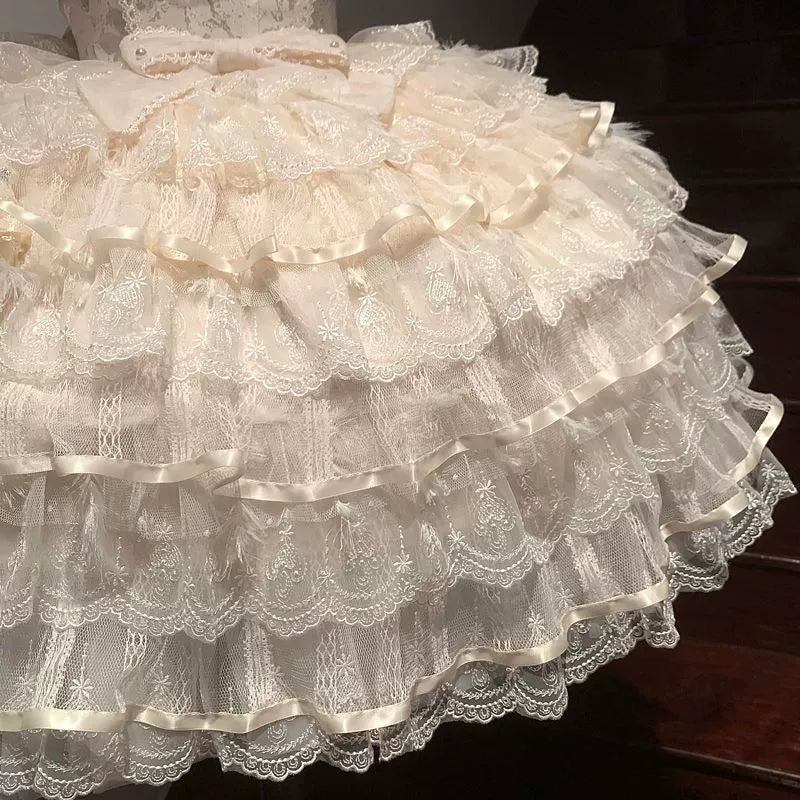 Hanguliang - Feather's Ballad - Wedding Lolita JSK Dress, Tiered Ruffles