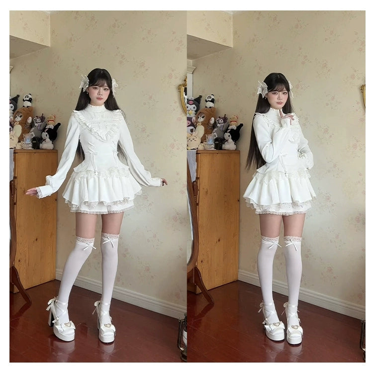 With Puji - Doki - Twin Lolita OP Black/White Goth Dress with Pocketed Shorts