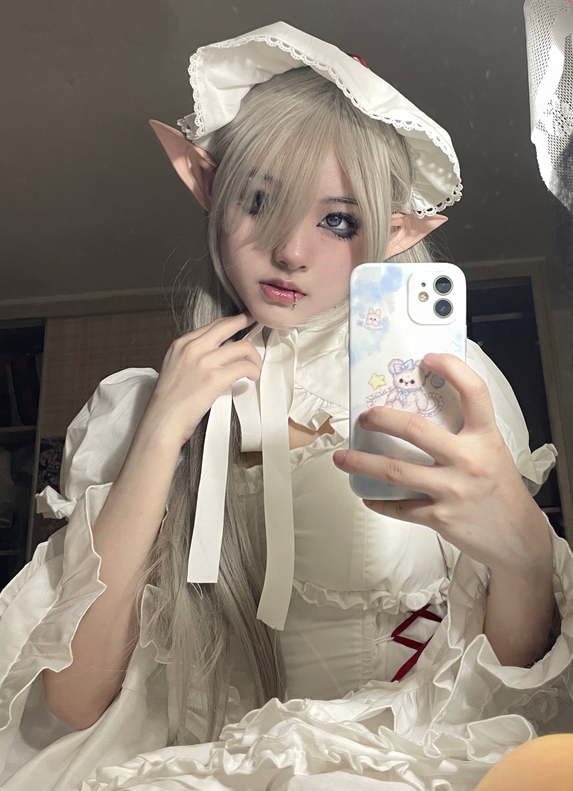 Mengfuzi - LiLith - White Gothic Lolita Dress With Optional Bolero and Sleeves