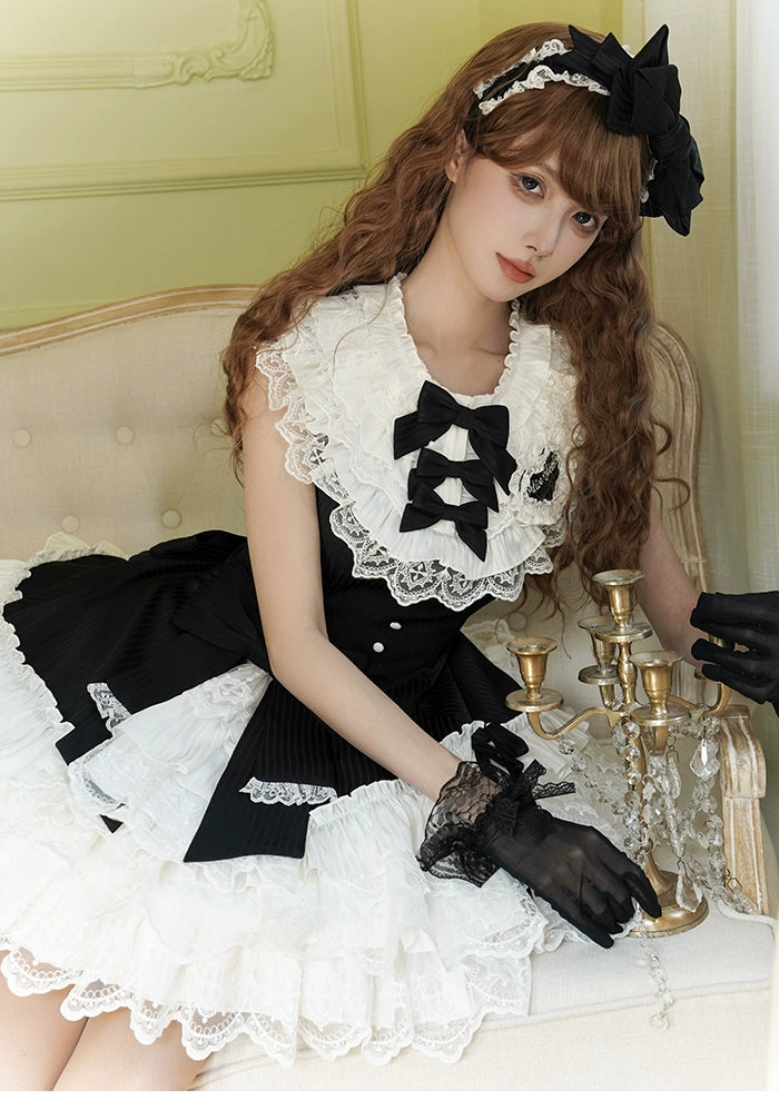 Alice Girl - Arrogant Miss - Sweet Lolita Jumper Dress with Tiered Lace Dress 41484:699364