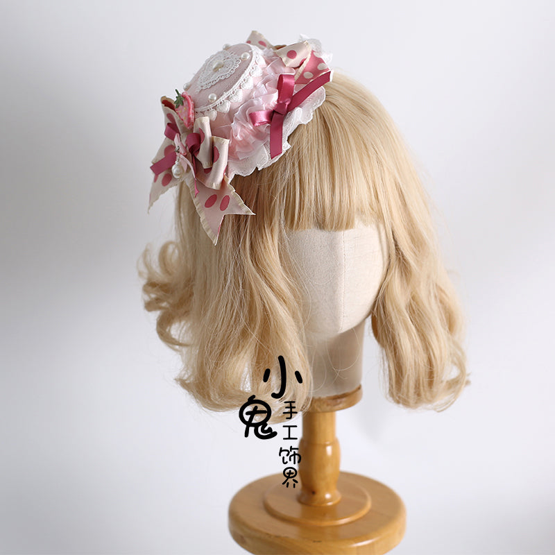 Xiaogui - Sweet Lolita Headdress Pink White Top Hat and Hairband