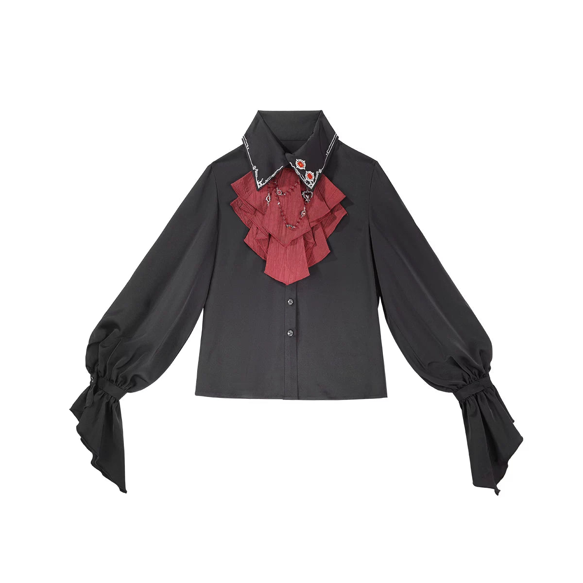 Crimson Vow - Red Black Ouji Lolita Blouse & Pants Set, Vine Embroidery (L M S XL) 45953:869259