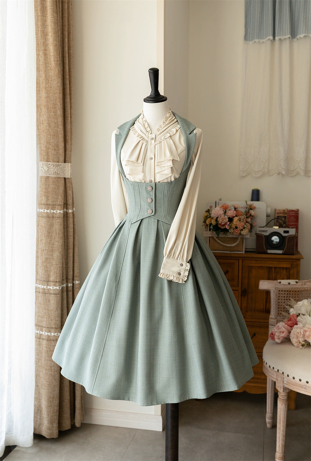 Forest Wardrobe - Retro Elegant Lolita Jumper Dress Bustier Multicolor S light cyan