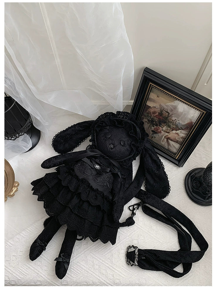 With PUJI - Puppet Box - Kawaii Lolita Bag Lamb Kitten Detachable Bag Dress Hat Black Kitten Nana Set (bag + straps + dress + hat)